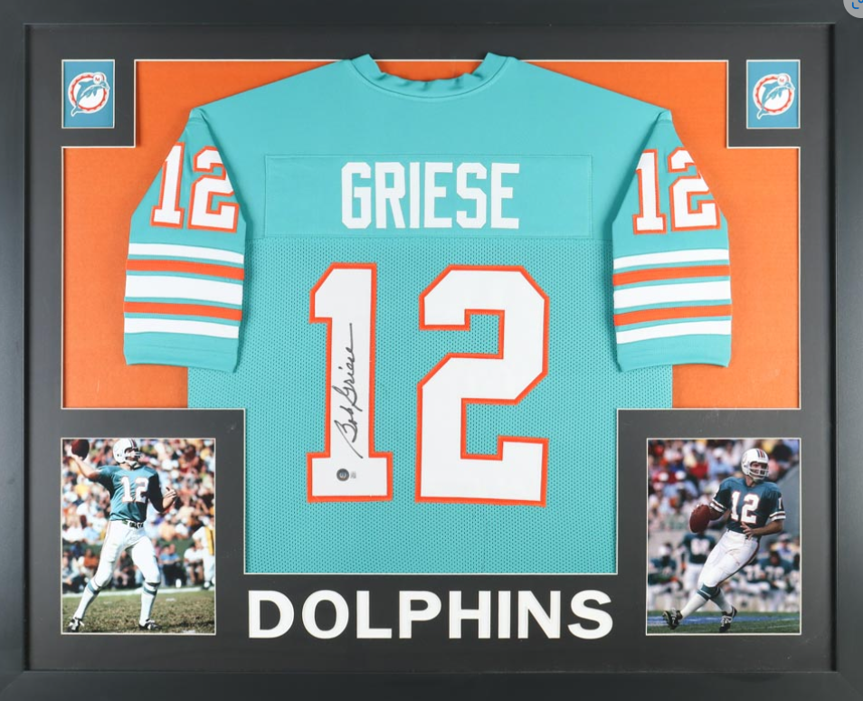 Bob Griese Signed Miami Dolphins Custom Framed Jersey Display