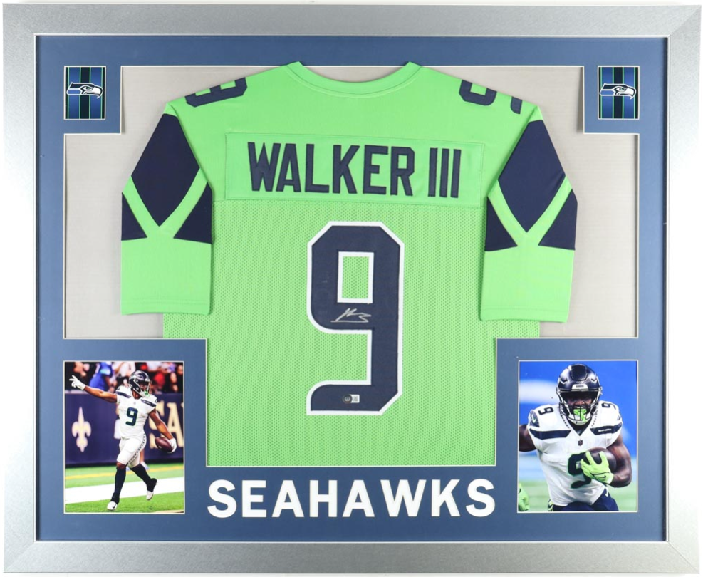 Kenneth Walker III Signed Seattle Seahawks Custom Framed Jersey Display