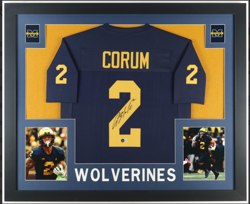 Blake Corum Signed Custom Framed Jersey Display