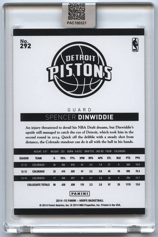 Spencer Dinwiddie Signed Detroit Pistons Rookie Card