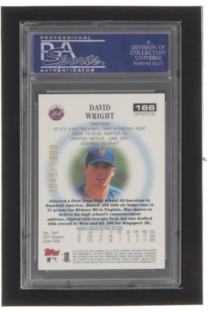 David Wright 2002 New York Mets Topps Pristine Refractor Card #1545/1999