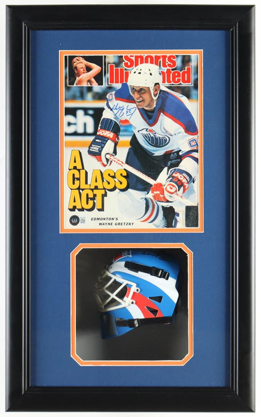 Wayne Gretzky Signed Oilers Custom Shadowboxed Mini Helmet & Photo Display